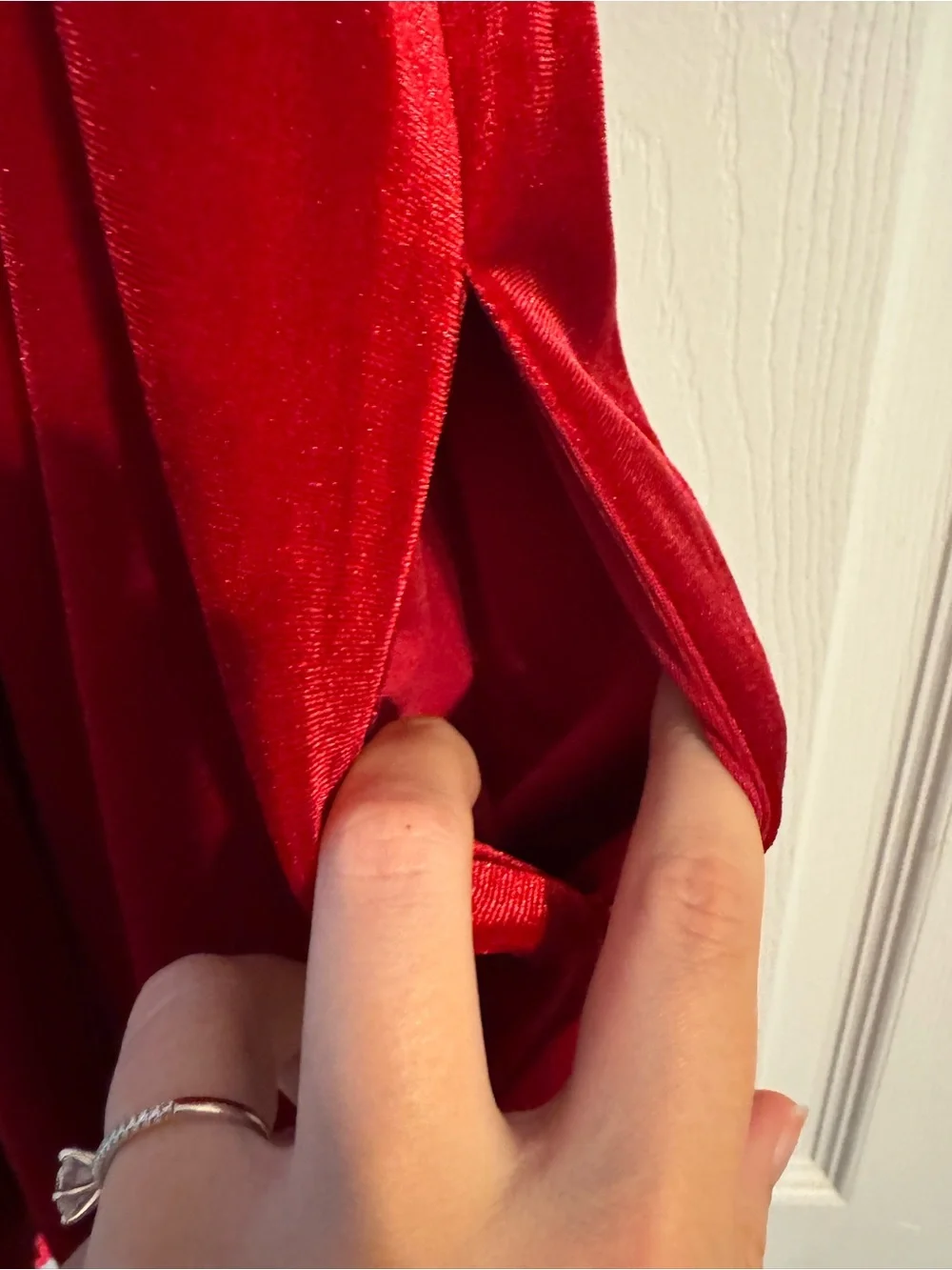 Copper Key Deep Red Velvet Puff-Sleeve Dress